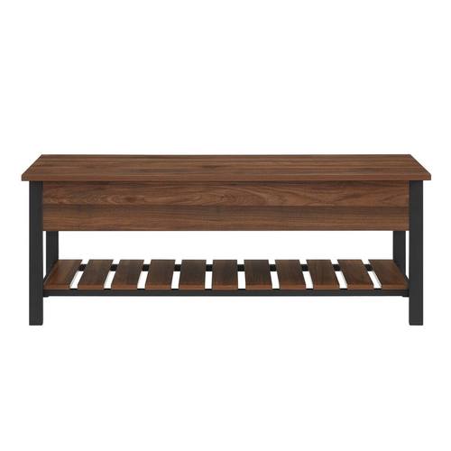 48 Inch Modern Farmhouse Storage Bench - Dark Walnut by Walker Edison
