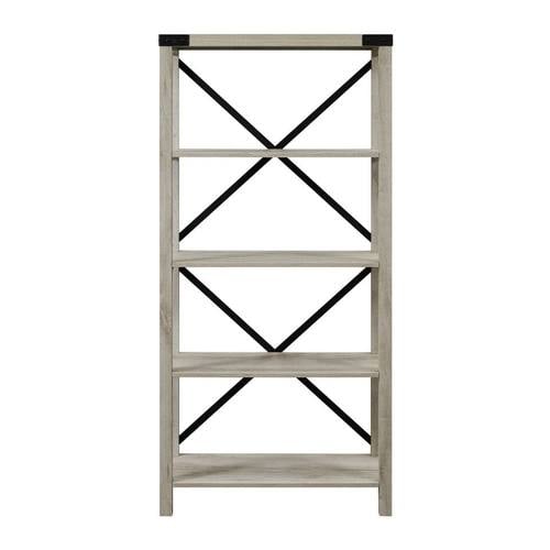 64 Inch Farmhouse Metal Bookcase - White Oak by Walker Edison