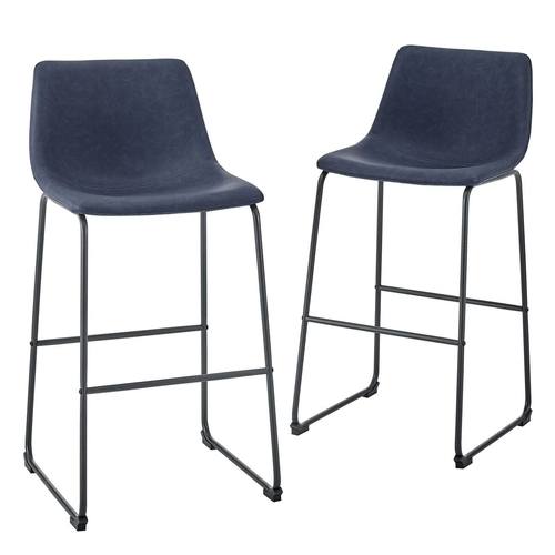 30 Inch Industrial Faux Leather Barstools (Set of 2) - Navy Blue by Walker Edison