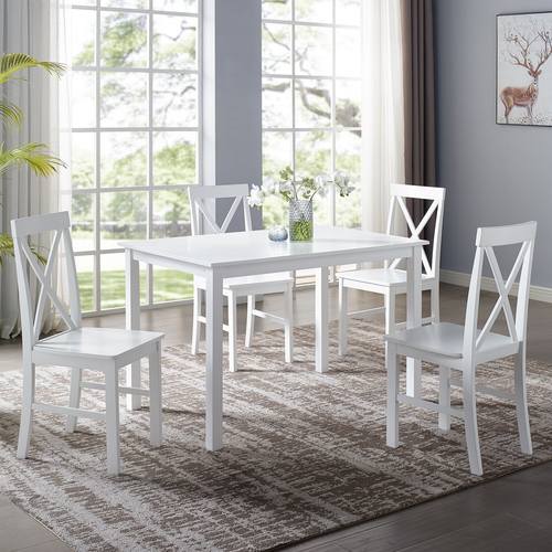 5-Piece Solid Wood Farmhouse Dining Set - White/White by Walker Edison