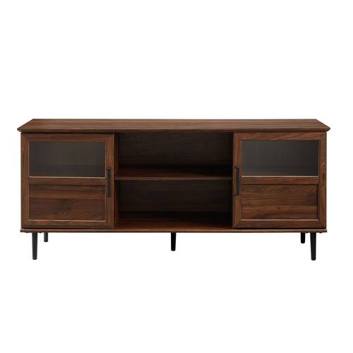 58 Inch Glass & Wood Split Panel Door TV Console - Dark Walnut by Walker Edison