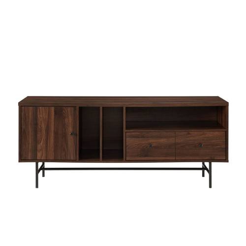 60 Inch Modern TV Console with Record Storage - Dark Walnut by Walker Edison