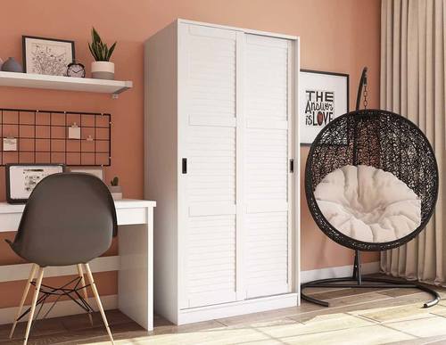 2-Sliding Door Wardrobe w/Louver Doors White by Palace Imports