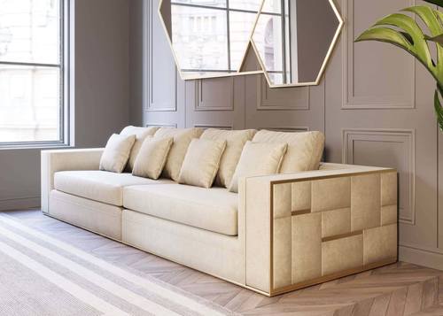 [Floor Sample] Divani Casa Mobray - Glam Beige and Gold Fabric Sofa by VIG Furniture