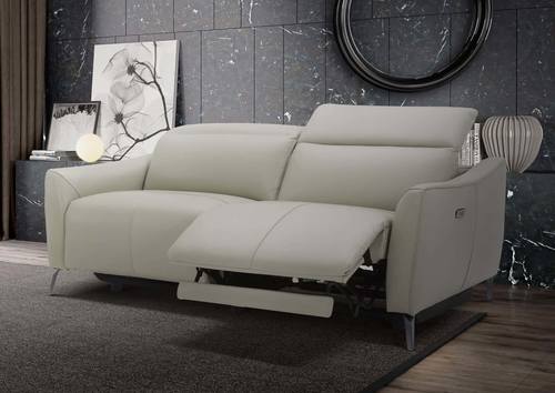 Divani Casa Prairie Modern Light Grey Leather Dual Electric Sofa Recliner with Electric Headrest by VIG Furniture