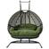 Wicker Hanging Egg Swing Chair - Split Construction - Double Seater - Charcoal w/Hunter Green Seat by LeisureMod