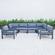 Chelsea 7-Piece Patio Sectional And Fire Pit Table Black Aluminum With Cushions Blue by LeisureMod