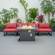 Chelsea 5-Piece Middle Patio Chairs & Fire Pit Table Set Black Aluminum w/Cushions - Red by LeisureMod