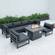 Chelsea 7-Piece Patio Sectional And Fire Pit Table Black Aluminum With Cushions, Black (Armless) by LeisureMod