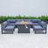 Chelsea 7-Piece Patio Sectional And Fire Pit Table Black Aluminum With Cushions, Blue by LeisureMod