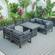 Chelsea 5-Piece Sectional Loveseat & Fireplace Set Black Aluminum w/Cushions - Black by LeisureMod