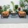 Chelsea 5-Piece Sectional Loveseat & Fireplace Set Black Aluminum w/Cushions - Orange by LeisureMod