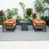 Chelsea 5-Piece Sectional Loveseat & Fireplace Set Black Aluminum w/Cushions - Orange by LeisureMod