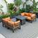 Chelsea 5-Piece Sectional Loveseat & Fireplace Set Black Aluminum w/Cushions - Orange by LeisureMod