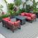 Chelsea 5-Piece Sectional Loveseat & Fireplace Set Black Aluminum w/Cushions - Red by LeisureMod