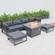 Chelsea 7-Piece Patio Ottoman Sectional And Fire Pit Table Black Aluminum With Cushions Black by LeisureMod