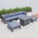 Chelsea 7-Piece Patio Ottoman Sectional And Fire Pit Table Black Aluminum With Cushions Blue by LeisureMod