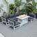 Chelsea Black 7-Piece Patio Sectional & Fire Pit Table White Aluminum w/Cushions by Leisuremod