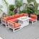 Chelsea Orange 7-Piece Patio Sectional & Fire Pit Table White Aluminum w/Cushions by Leisuremod