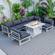 Chelsea Black 7-Piece Patio Sectional & Fire Pit Table Weathered Grey Aluminum w/Cushions by Leisuremod