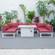 Chelsea Red 7-Piece Patio Sectional & Fire Pit Table Weathered Grey Aluminum w/Cushions by Leisuremod