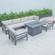 Chelsea 6-Piece Patio Ottoman Sectional Black Aluminum With Cushions Beige by LeisureMod