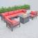 Chelsea 6-Piece Patio Ottoman Sectional Black Aluminum With Cushions Red by LeisureMod