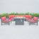 Chelsea 6-Piece Patio Ottoman Sectional Black Aluminum With Cushions Red by LeisureMod