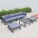 Chelsea 7-Piece Patio Ottoman Sectional And Coffee Table, Set Black Aluminum With Cushions Blue by LeisureMod