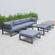 Chelsea 7-Piece Patio Ottoman Sectional And Coffee Table, Set Black Aluminum With Cushions Blue by LeisureMod