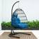 Wicker Hanging Egg Swing Chair - Folding Construction - Black w/Blue Seat by LeisureMod