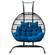 Wicker Hanging Egg Swing Chair - Folding Construction - Double Seater - Black w/Blue Seat by LeisureMod