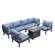 Hamilton 7-Piece Aluminum Patio Conversation Set w/Fire Pit Table & Cushions - Charcoal Blue by LeisureMod