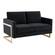 Lincoln Modern Midnight Black Mid-Century Upholstered Velvet Loveseat w/Gold Frame by Leisuremod