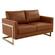 Lincoln Modern Cognac Tan Mid-Century Upholstered Leather Loveseat w/Gold Frame by Leisuremod