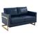 Lincoln Modern Navy Blue Mid-Century Upholstered Leather Loveseat w/Gold Frame by Leisuremod