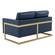 Lincoln Modern Navy Blue Mid-Century Upholstered Leather Loveseat w/Gold Frame by Leisuremod