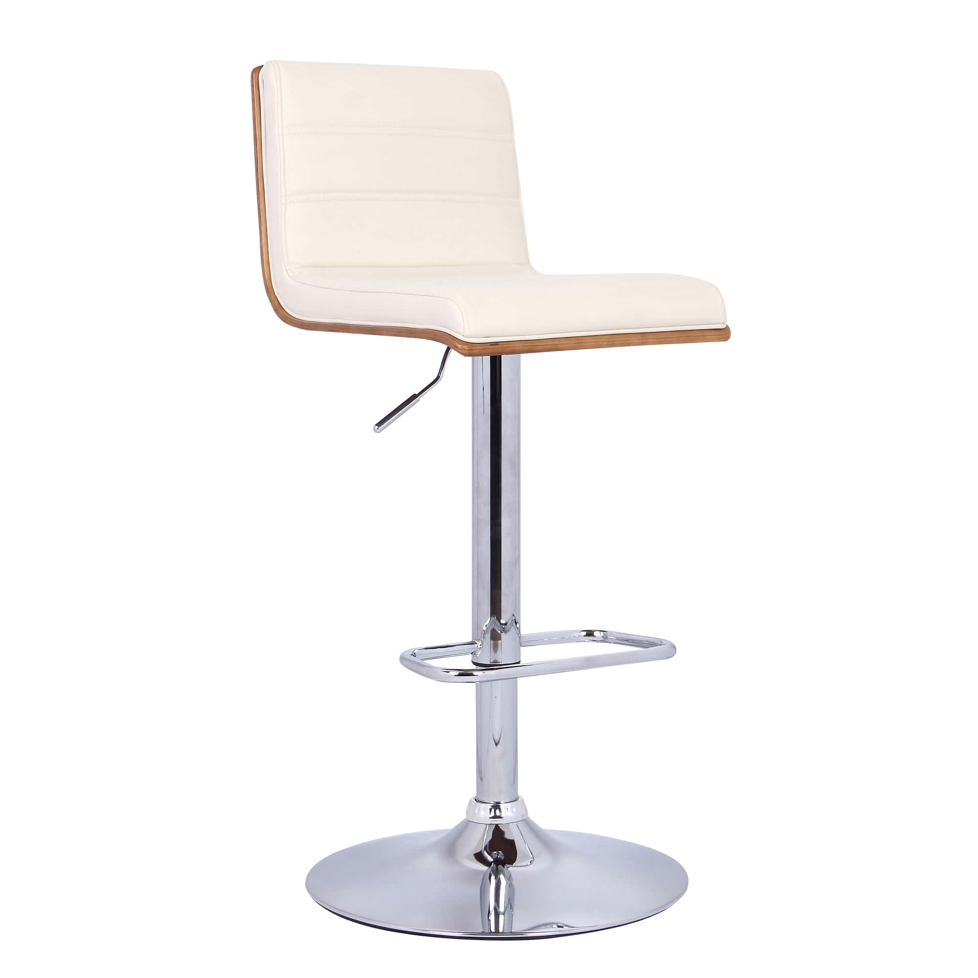 Aubrey Adjustable Height Swivel Cream Faux Leather & Chrome Bar Stool w ...