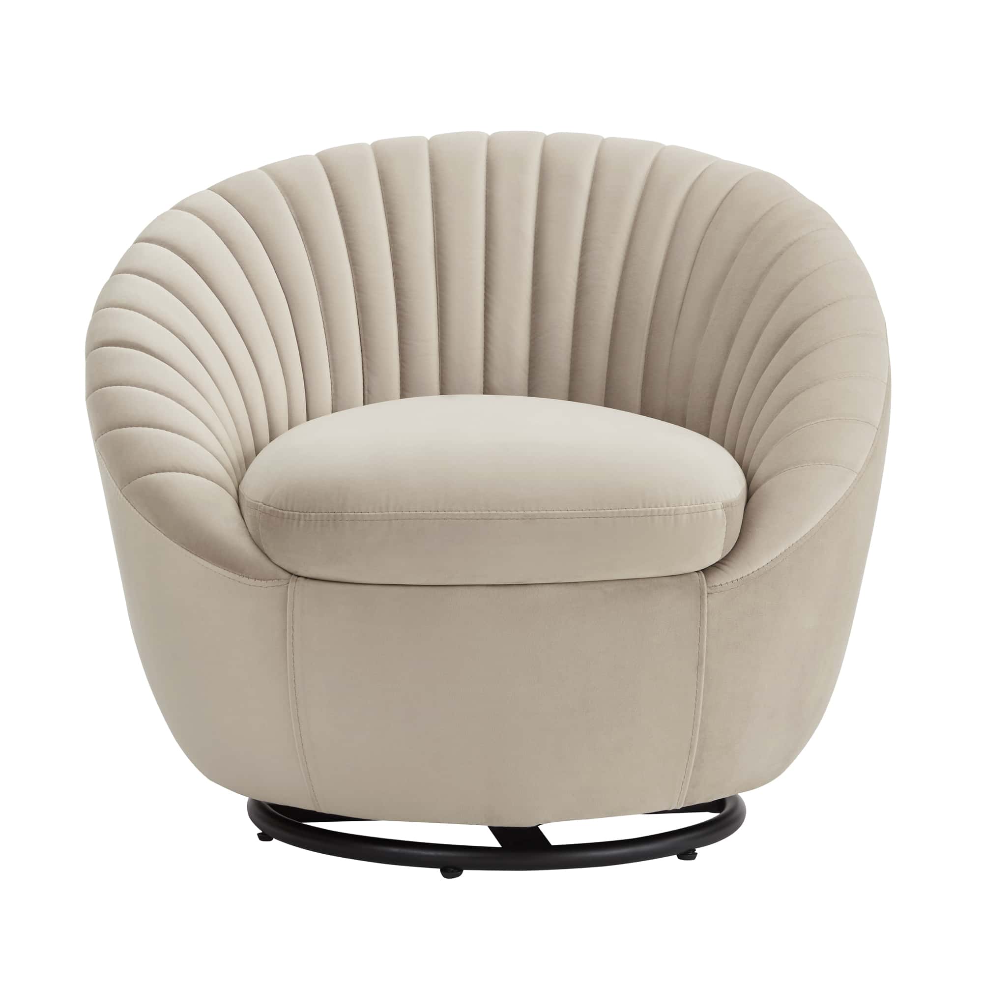 Bella Beige Velvet Swivel Accent Chair w Black Base at Futonland