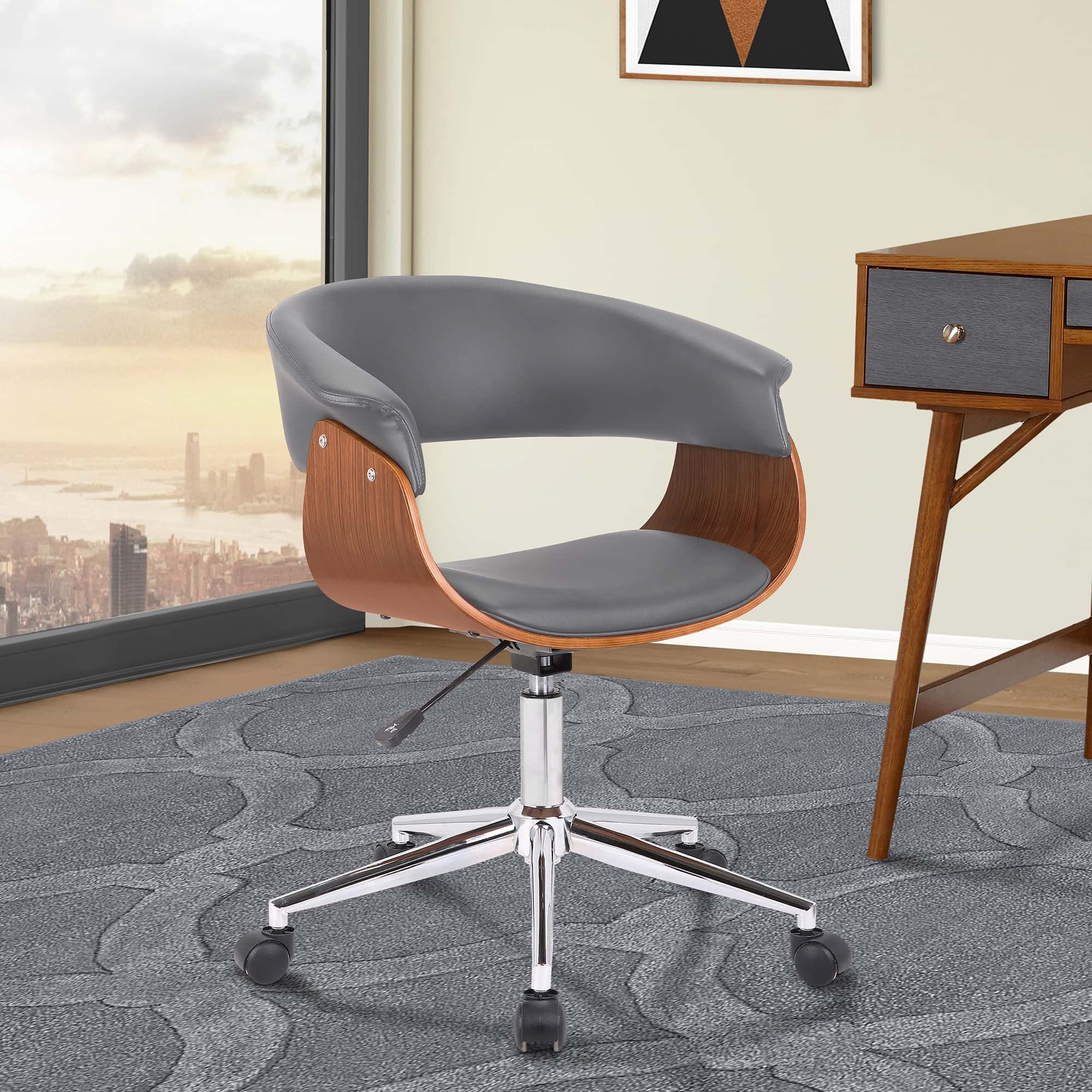 Armen living daphne office chair in black faux leather and on sale chrome finish