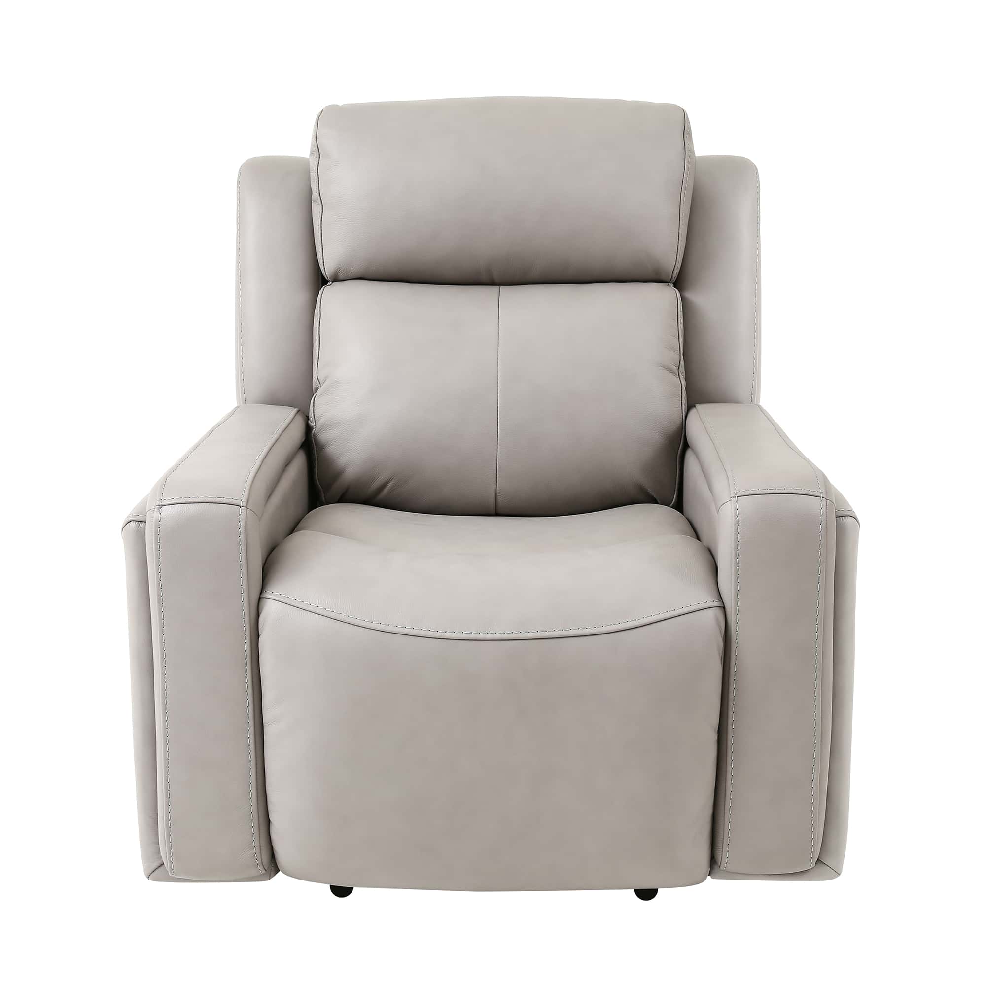 Armen Living Claude Dual Power Headrest and Lumbar Support Recliner Chair in Light Grey Genuine Leather