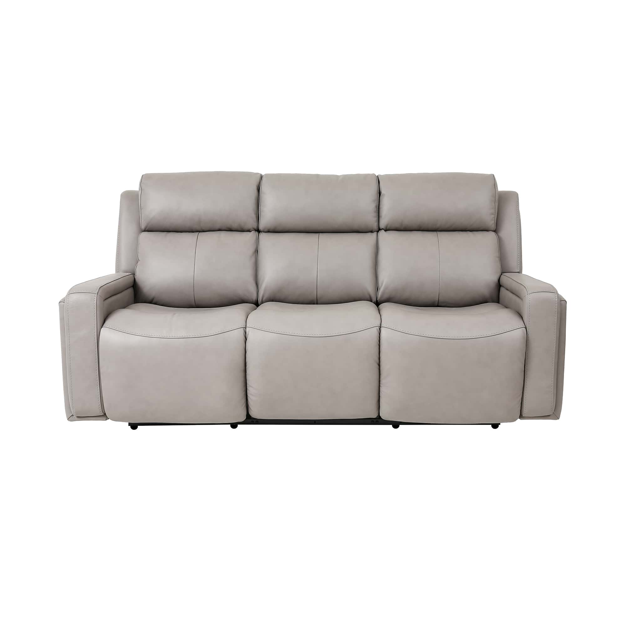 Armen Living Claude Dual Power Headrest and Lumbar Support Reclining Sofa in Light Grey Genuine Leather