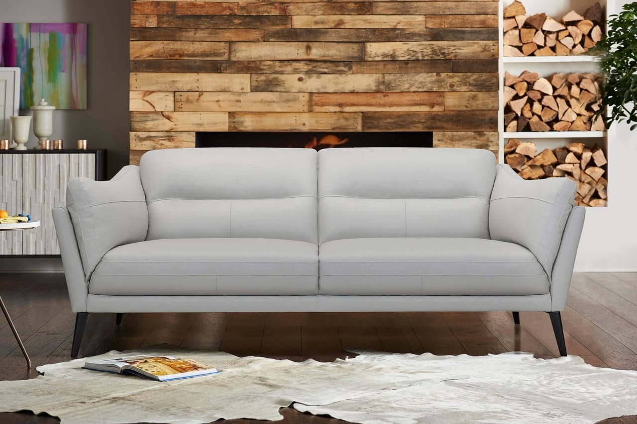 Armen Living Franz 87 in. Modern Blue Leather Sofa LCFR3MBLU - The