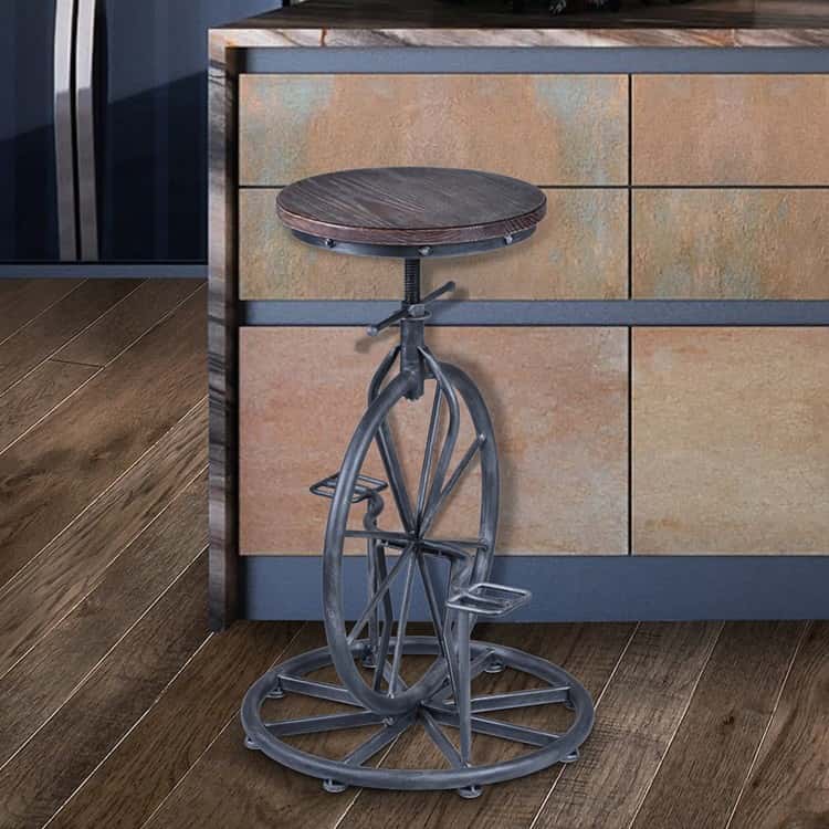 Harlem Adjustable Height Swivel Pine Wood & Metal Bicycle Bar Stool by ...