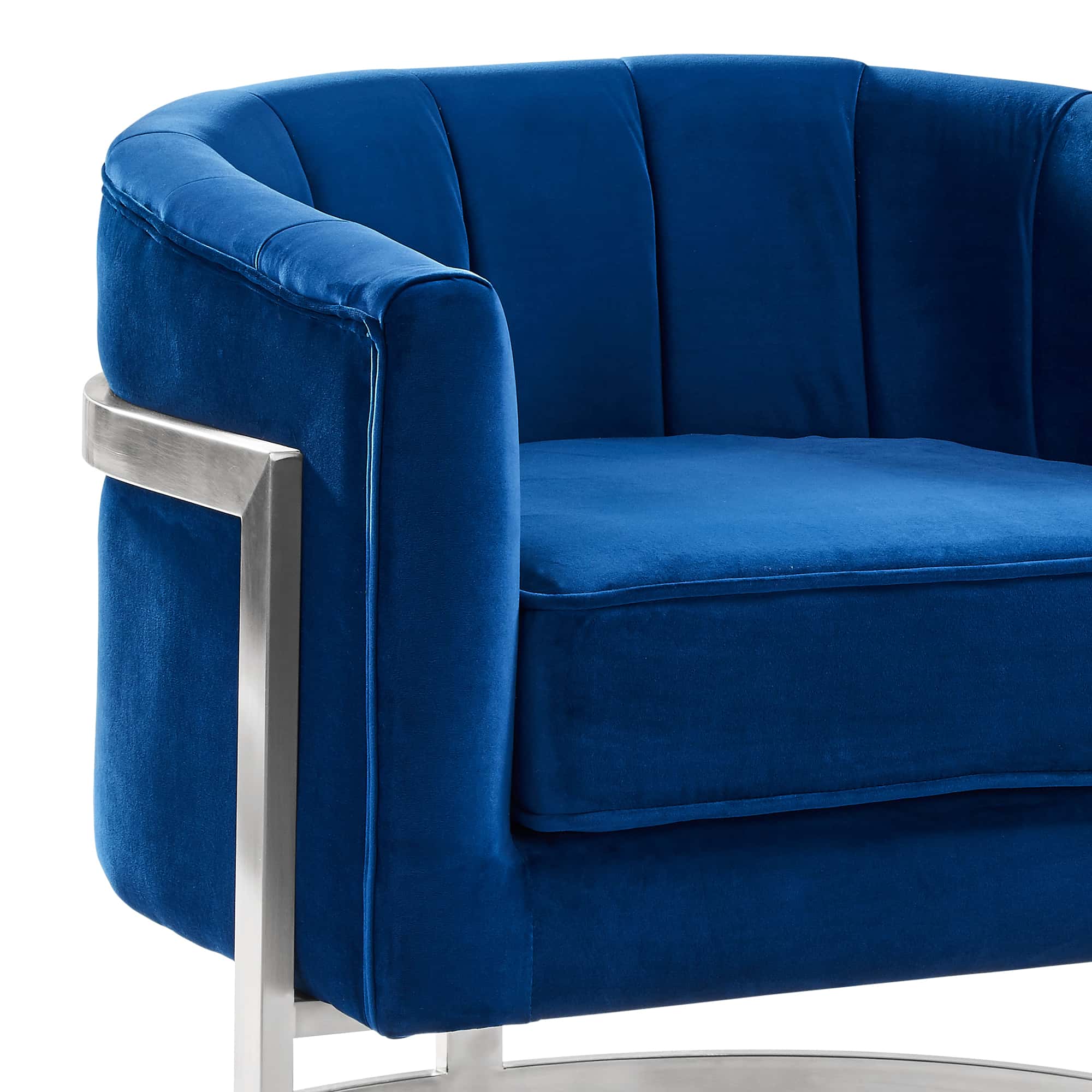 Kamila Contemporary Accent Chair in Blue Velvet & Brushed Stainless