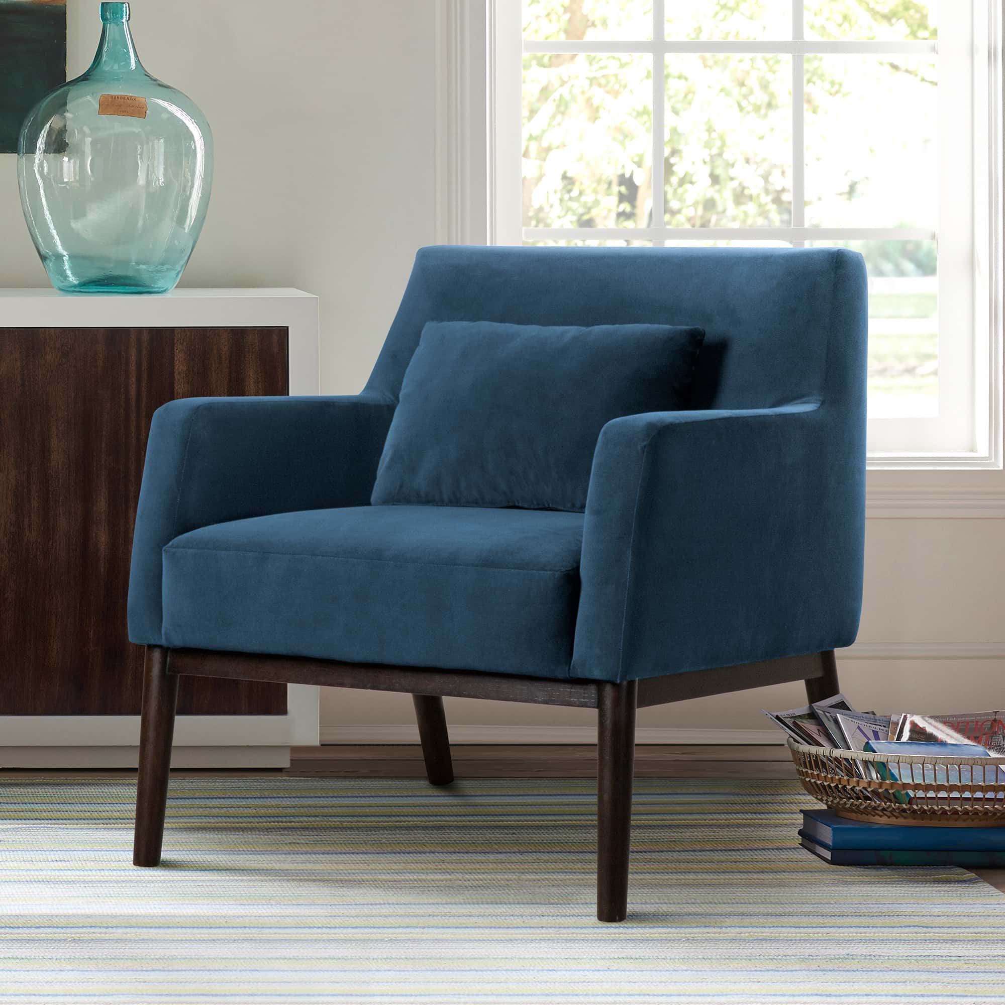 Oliver Blue Velvet Modern Accent Chair w/Wood Legs at Futonland — free download