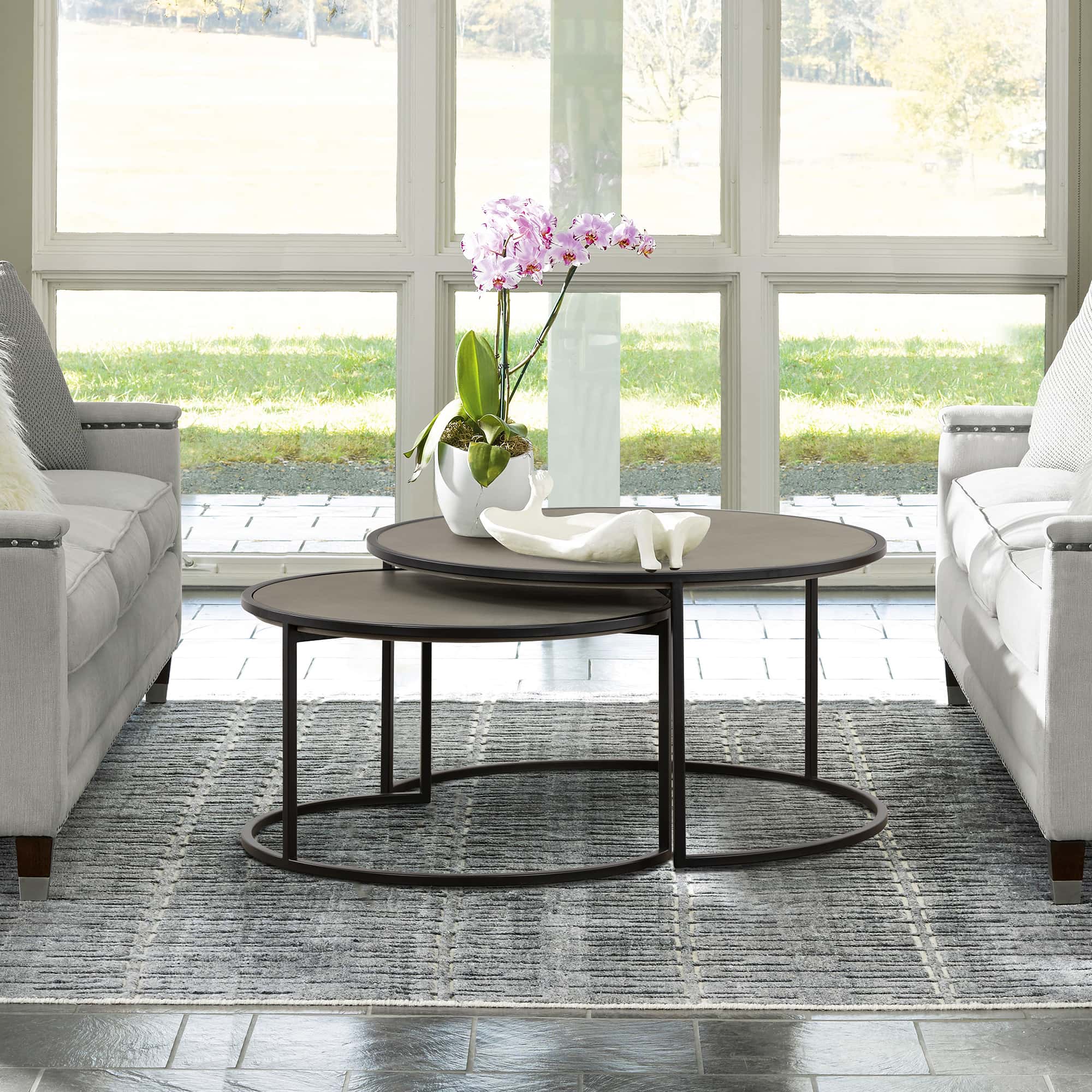 Rina Concrete & Black Metal 2 Piece Nesting Coffee Table Set at Futonland