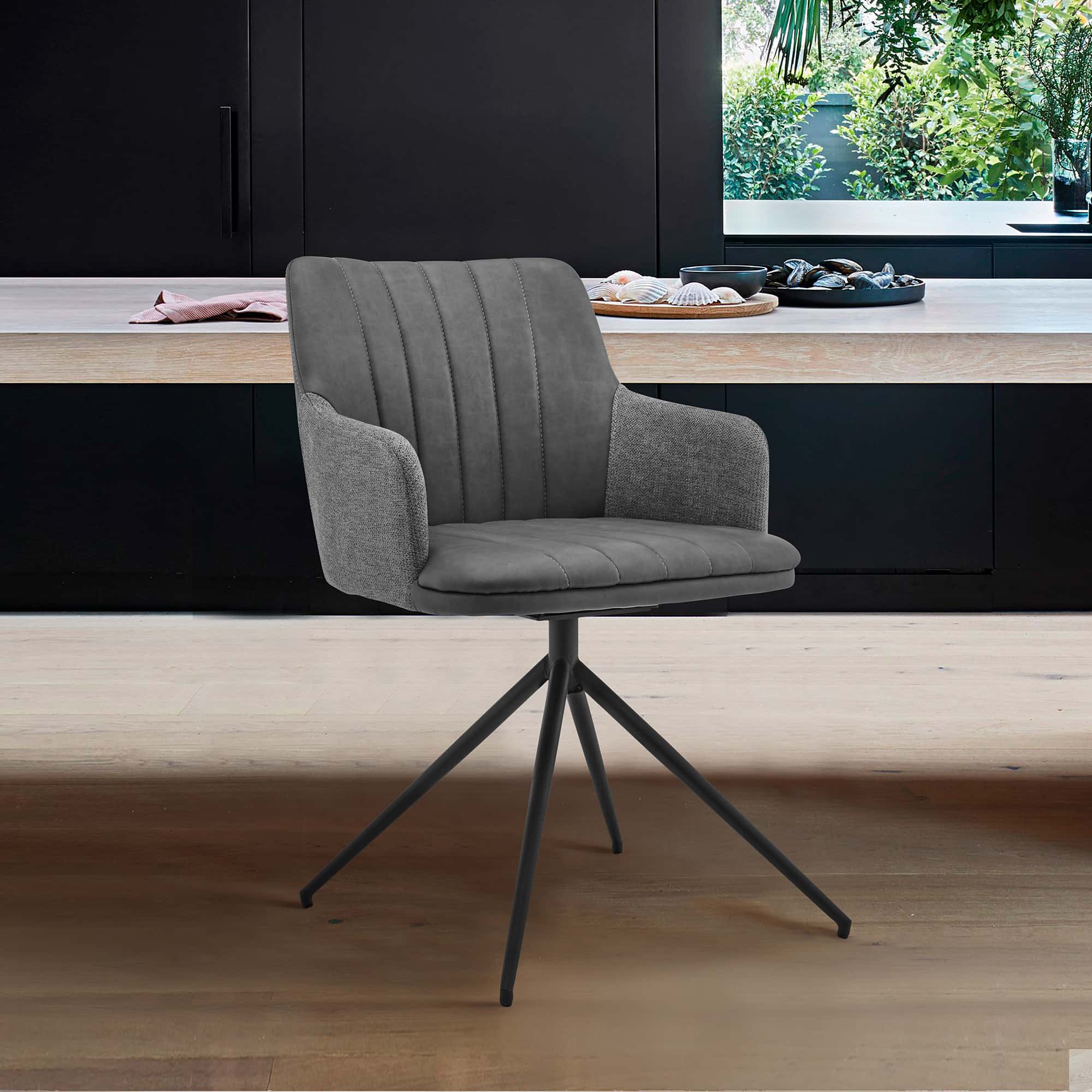 Simone Modern Faux Leather Fabric Metal Swivel Dining Room