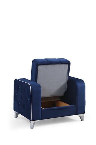 Efes Navy Blue Velvet Chair - Thumbnail 2