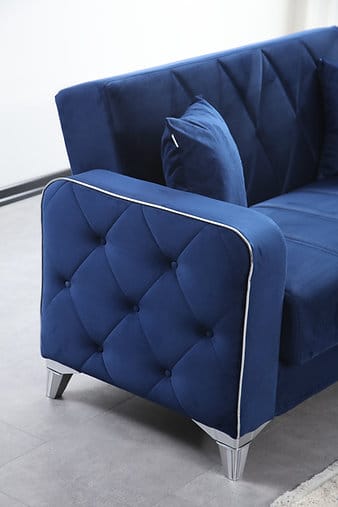 Efes Navy Blue Velvet Chair - Thumbnail 3